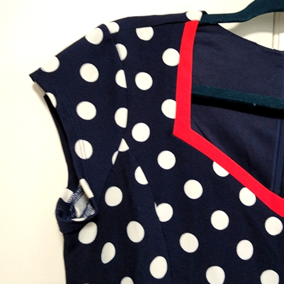 Pretty Midi Navy Blue Dress white Dots - Picture 3 of 5